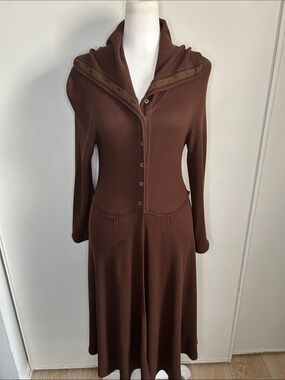 Hard Tail Forever Long Brown Waffle Thermal Knit Top Half Button Duster Cardigan